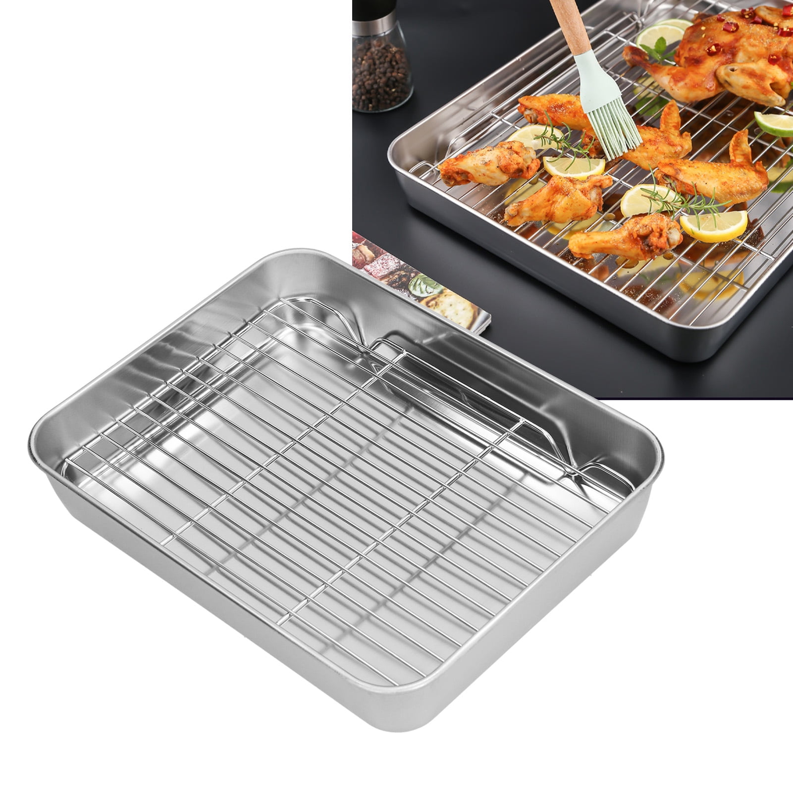 Roasting Pan and Rack Set Stainless Steel Easy Clean Rectangular