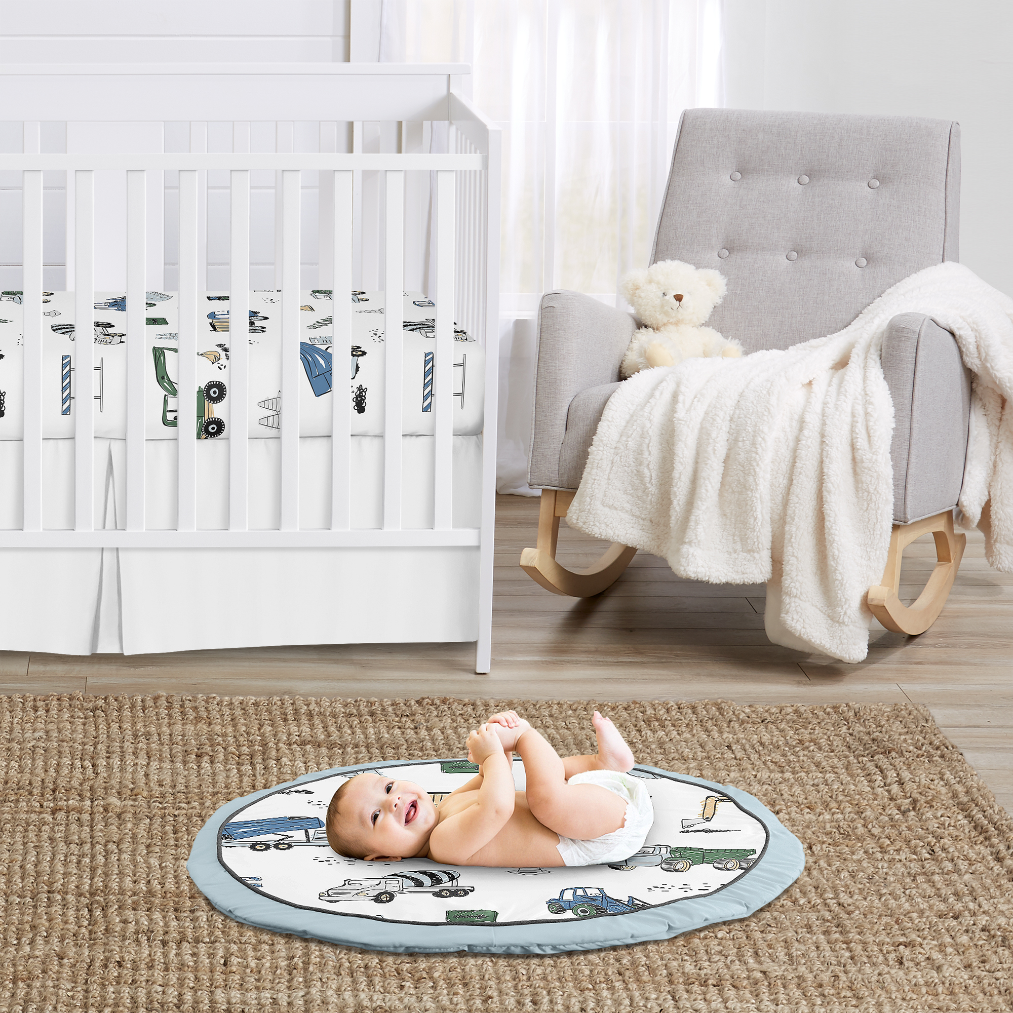 Sweet Jojo Designs Construction Truck Green Blue and Grey Baby Play Mat