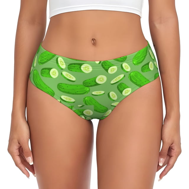 Balery Green Cucumber Ropa Interior de Algodón para Mujer con Dibujo – Braguitas Cómodas y Elásticas, Estilo Clásico-Medium