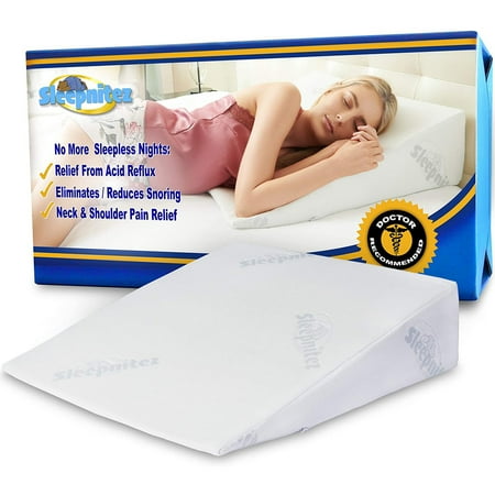 Sleepnitez 8” Bed Wedge Pillow for Sleep Apnea, Acid Reflux. GERD, Post Surgery, Anti Snoring (White) Luxurious 3.25" Memory Foam Top Layer