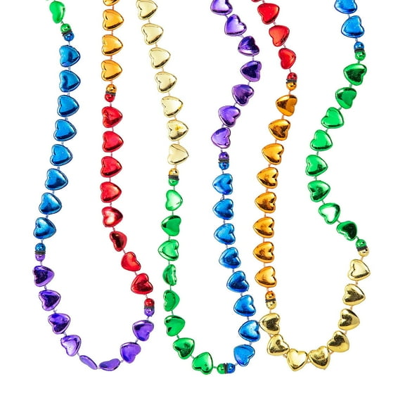 Metallic Heart Rainbow Bead Necklaces - 24 Pieces