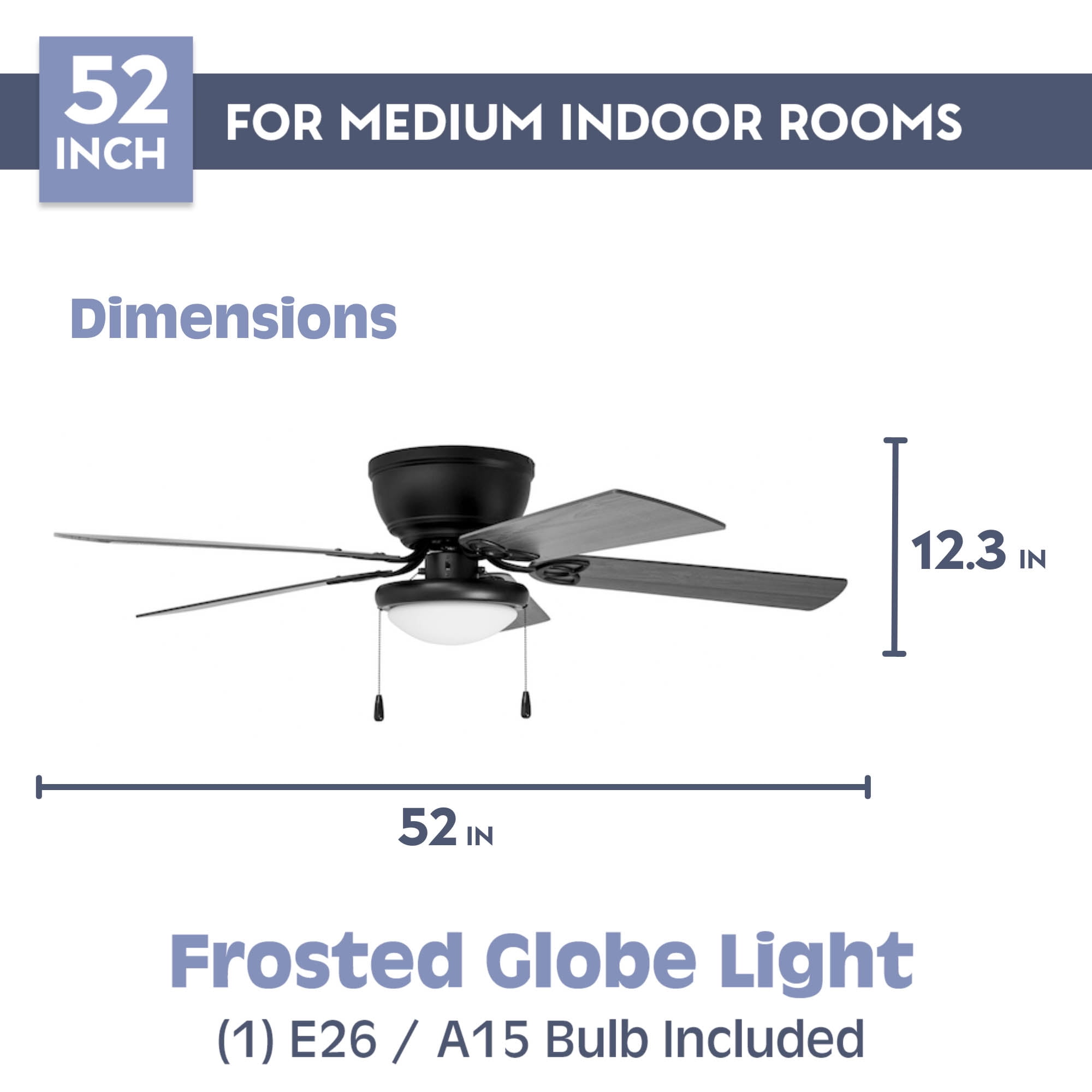 Prominence Home Benton 52\" Indoor LED Ceiling Fan with Light and Pull Chain, Matte Black