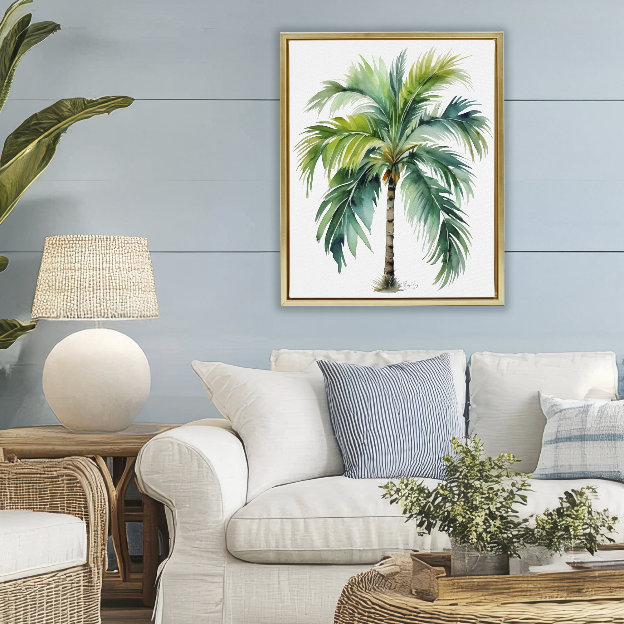 Stupell Industries Lagoon Majesty Palm Gold Framed Floater Canvas Wall Art, design by Shelly Craig