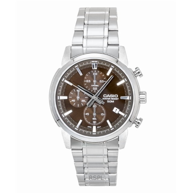 Casio Chronograph Analog Stainless Steel Brown Dial Quartz MTP-E510D-5AV Men's Watch