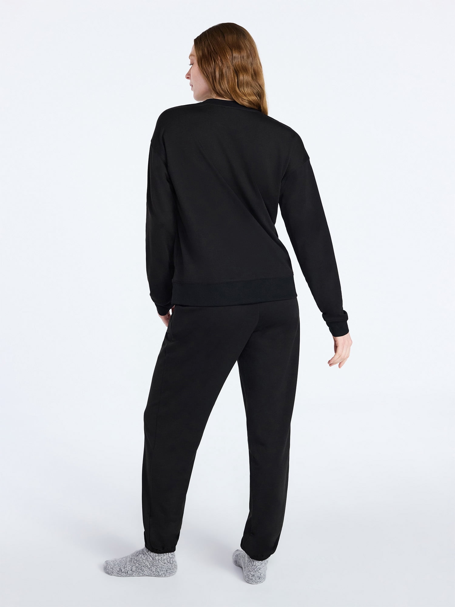 Joyspun Women's French Terry Long Sleeve Sleep Top and Joggers Lounge Set, 2-Piece, Sizes XS-3X