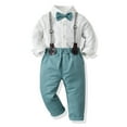 thumbnail image 3 of Boy Outfits Long Sleeve Shirt Top Pants Three Pieces Child Kids Gentleman Suit Bowtie Fall Winter Set Overalls Baby Boy Clothes Light Blue 6 Months-12 Months, 3 of 3