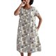 thumbnail image 1 of Gibobby Vestido largo casual de verano para mujer Vestido largo medio de manga corta con cuello redondo y estampado de lunares sueltos para mujer(Caqui,M), 1 of 5