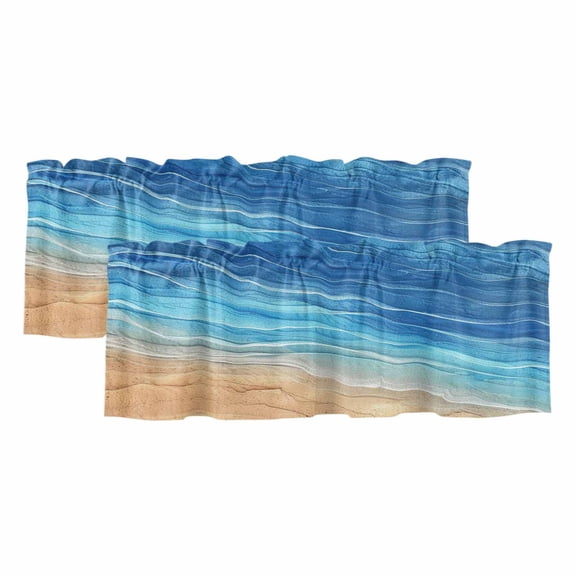 2 Pack Valances for Windows 54 x 18 Inch, Blue Ombre Coastal Decorative Kitchen Curtain Valance, Summer Nautical Beach Ocean Seaside Rod Pocket Short Curtains Window Treatment for Bathroom/Cafe