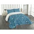 thumbnail image 3 of Ambesonne Nature Quilted Bedspread Set 3 Pcs, Waves and Ships Cartoon, King Size, Petrol Blue Jade Green, 3 of 5
