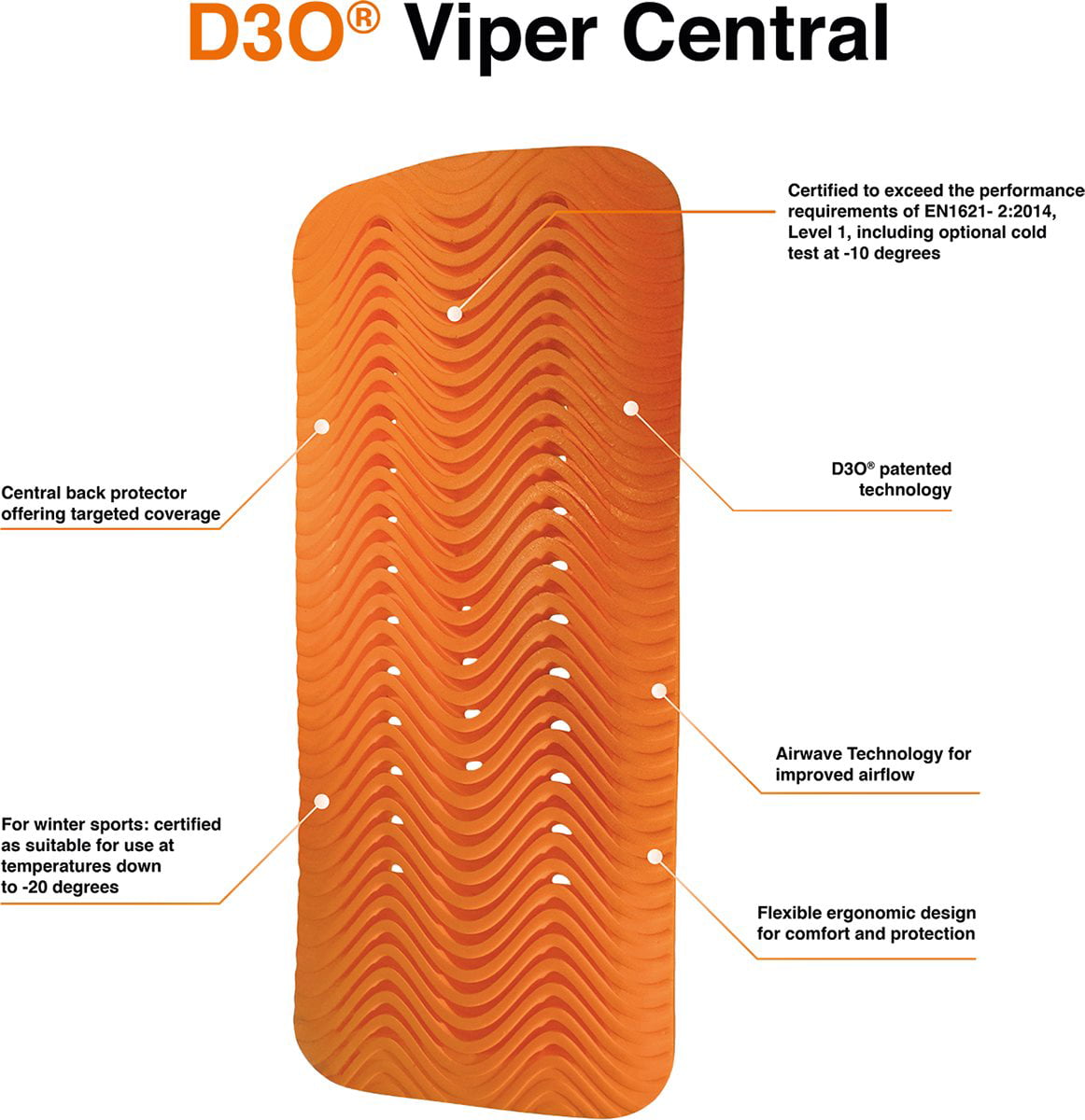 Orange Icon D3O Level 1 Viper Central Back Impact Protector MD-LG