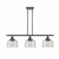 916-3I-BK-G74-Innovations Lighting-Bell - 3 Light Stem Hung Island In Industrial Style-11 Inches Tall and 36 Inches Wide-Matte Black Finish-Seedy
