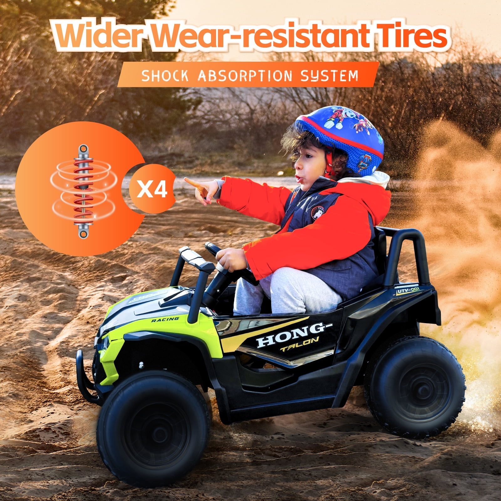 HEIMILI 12V Kids Ride On UTV,Ride on Car Toy w/Remote Control,Electric Off-Road UTV Truck,Remote w/ LED Lights MP&Music Bluetooth USB for Kids,Boys and Girls Aged 3-6 Years (Green)