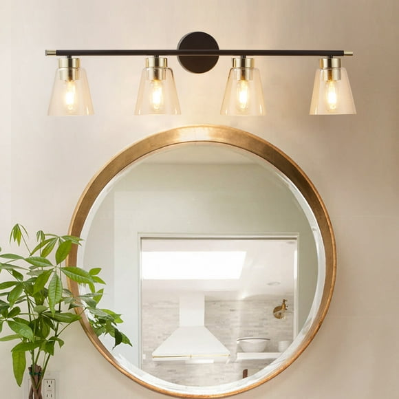 Bathroom Vanity Light 4-Lights Lamp in Black, Farmhouse Wall Light Fixture with Bubble Glass Shades, Indoor Wall Lamp