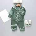 thumbnail image 2 of Kids Soft Silk Printed Home Clothing Set Long Sleeve V-neck Top and Long Pants Casual Wear for Sleep and Daily Leisure Activities Green 2 Years, 2 of 3