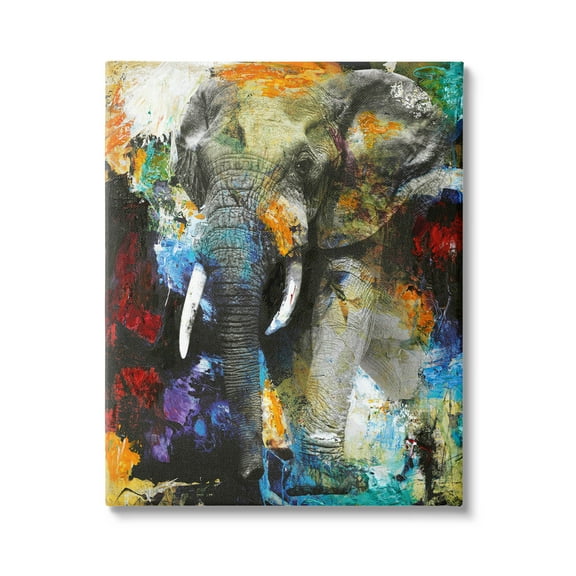 Layered Elephant Bold Wildlife Abstract Graphic Art Gallery Wrapped Canvas Print Wall Art