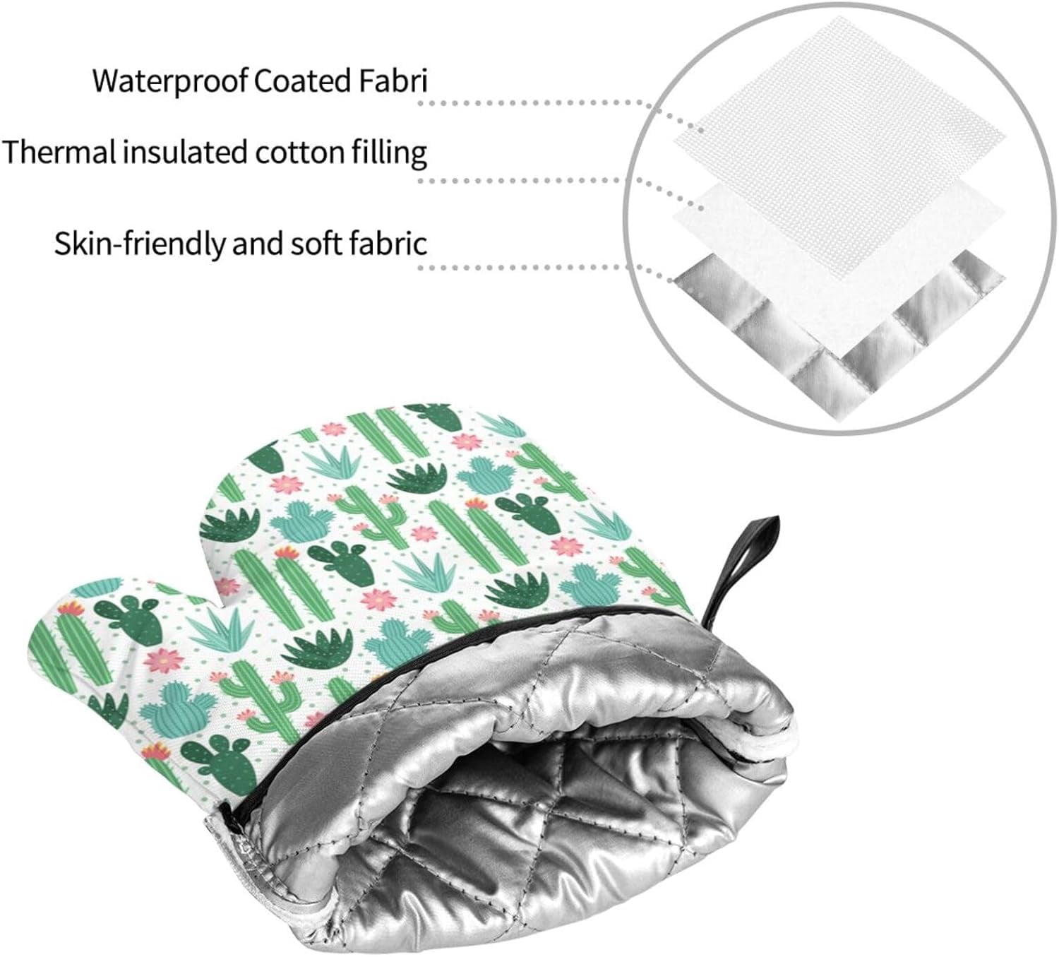 Cactus Oven Mitts Pot Holders Set of 4, Kitchen Gloves Potholders Heat Resistant for Chef Baking Cooking Grilling BBQ