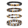 thumbnail image 1 of 4pzs Pulsera Hombre Doble Ojo De Tigre Piedra Natural 6 Cm 15.24 Cm Colores Mixtos, 1 of 1