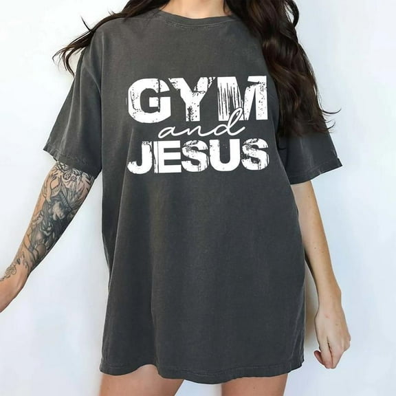 NTKHub Gym and Jesus T-Shirt – Faith-Based Workout Graphic Tee, Religious Fitness Shirt for Men and Women, Christian Gym Gift Idea Full Size S-4XL