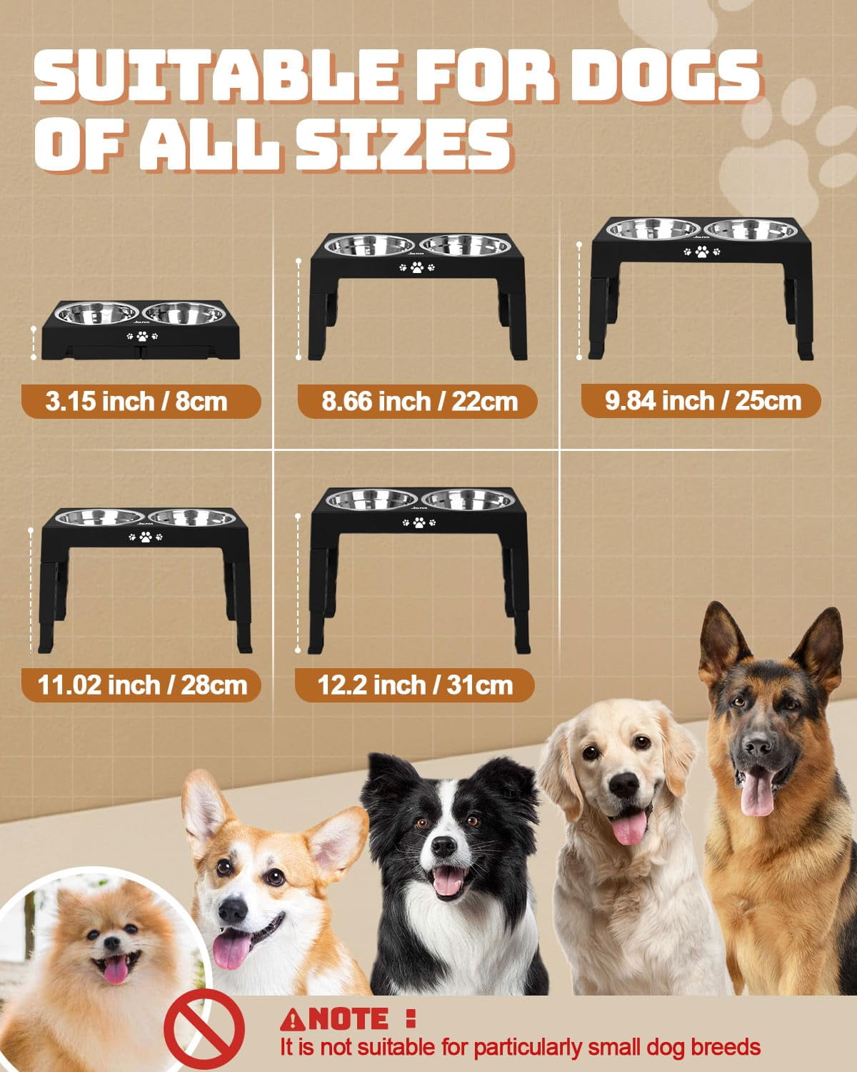 DIY.STORE Elevated Dog Bowls, Dog Feeder with 2 Stainless Steel Bowls &1 Slow Feeder Dog Bowls, 5 Heights Adjustable Raised Dog Bowls Stand for Medium Large Dogs, Dog Food Bowls with Non-Slip Feet