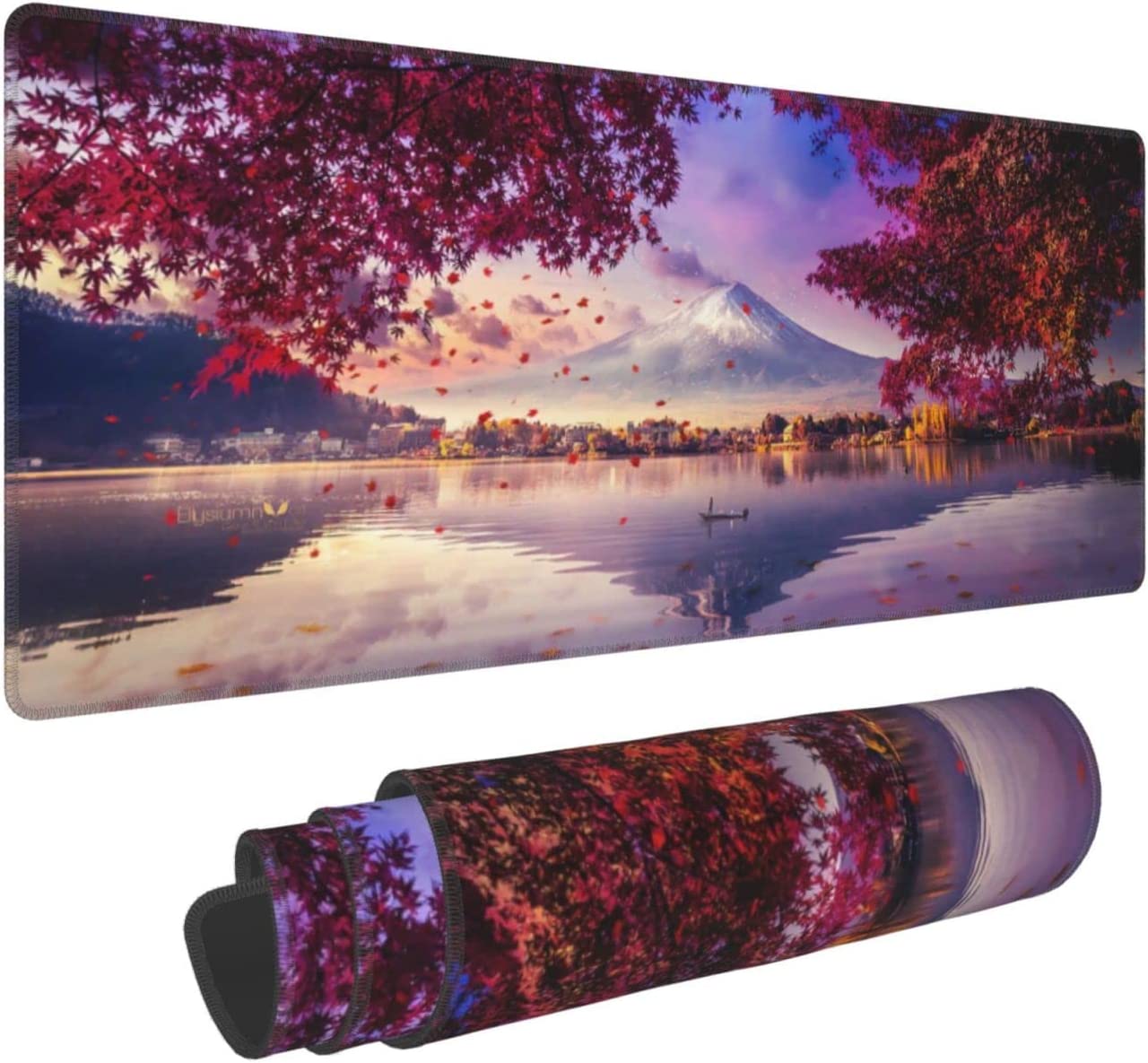 Japanese Cherry Blossom Ink Painting Fuji Mountain Scenery Game Mouse pad XL, Non Slip Rubber Base Mouse pad, Sewn Edge Table pad, Extended Large Mouse pad, 31.5 x 11.8 inches - image 1 of 6