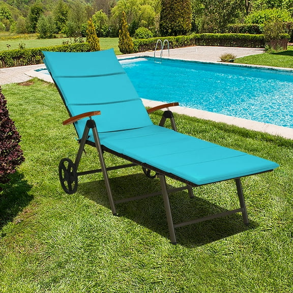 Costway Aluminum Rattan Lounger Recliner 5-Position Adjustable Chair Turquoise