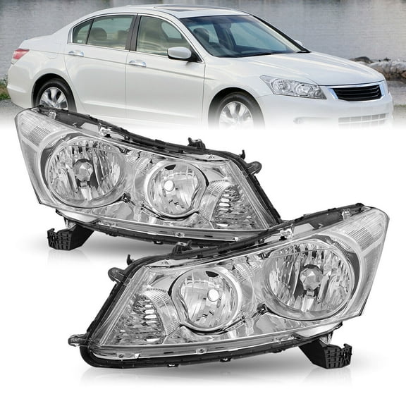For 2008 2009 2010 2011 2012 Honda Accord 4-Door Sedan Chrome Headlights Lamps