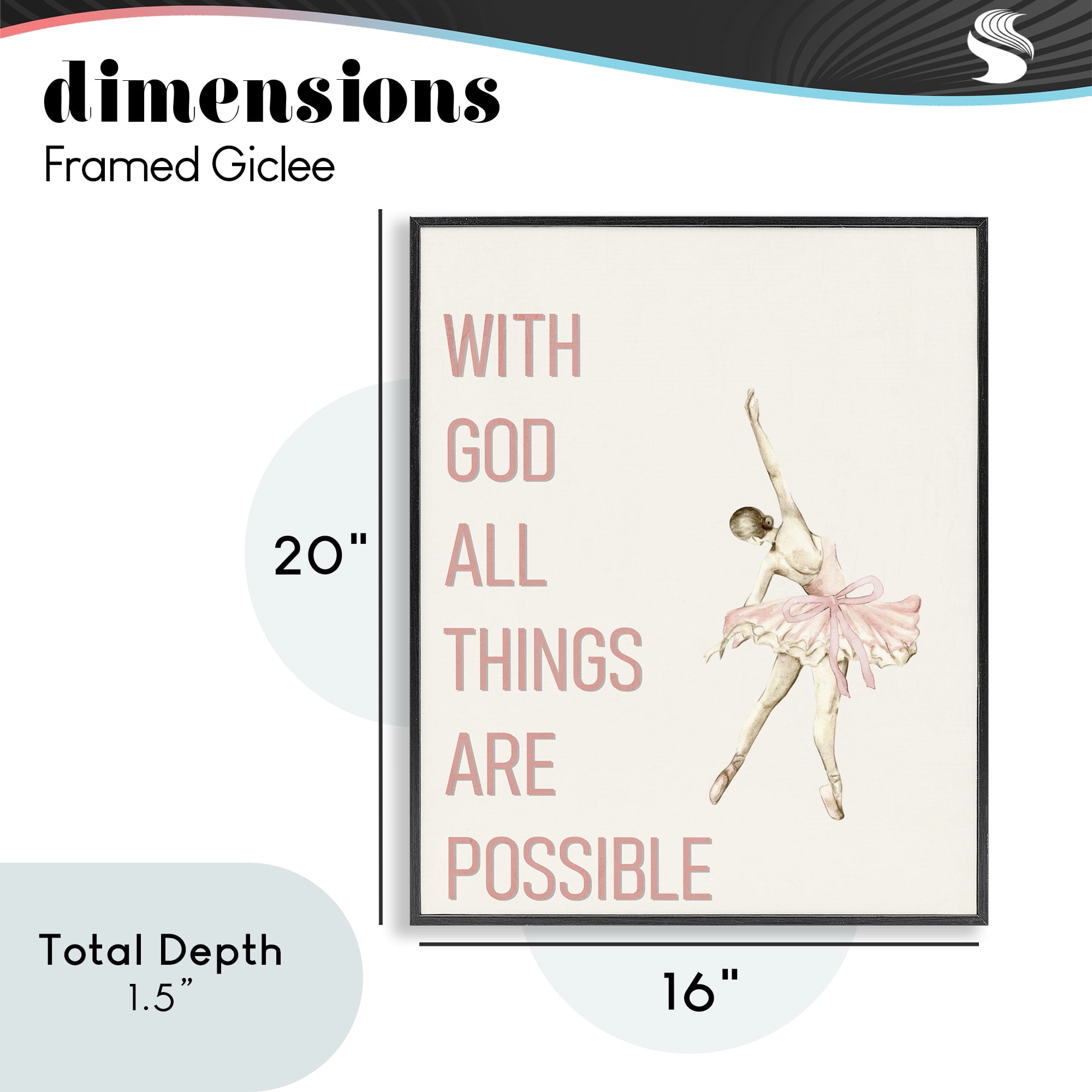 All Things Possible Ballerina Black Framed Giclee Art, design by Kim Allen