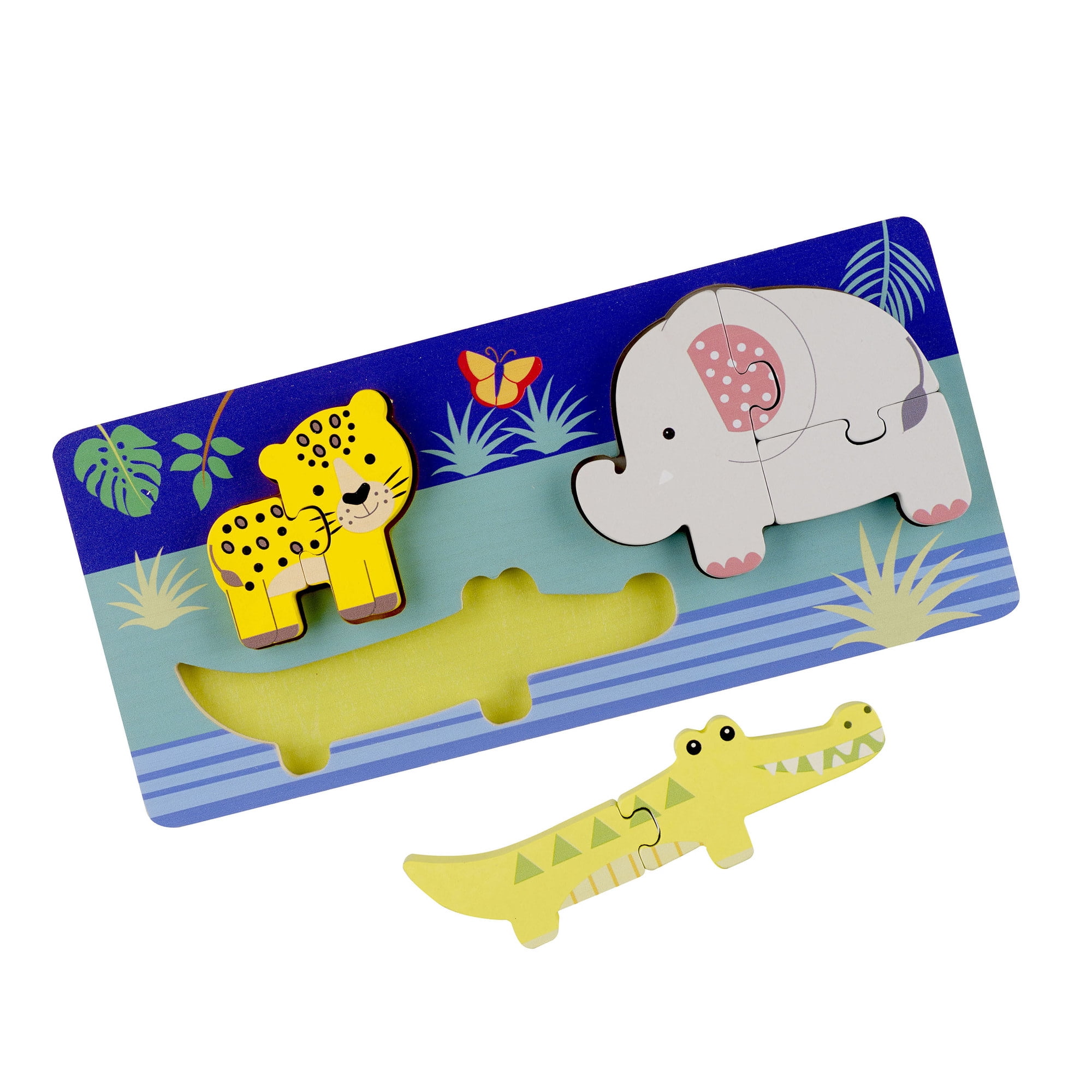 Orange Tree Toys: Jungle Animals - Mini Puzzles - 8 Wooden Chunky Pieces, Colorful Puzzle Tray, FSC Certified, Educational Toy, Toddlers & Kids Age 1+
