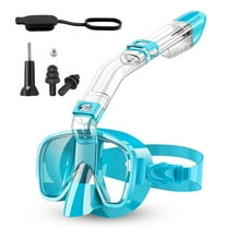 Snorkel Mask Foldable Diving Set with Dry and Camera Mount, Anti-Fog Professional Snorkeling Gear-Green