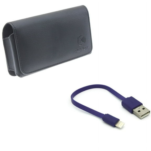 Short USB Cable w Case Belt Clip for iPhone 8/7/6S/6 - Charger Cord Power Wire Fast Charge, Leather Swivel Holster Loops Cover for iPhone 8/7/6S/6 Models