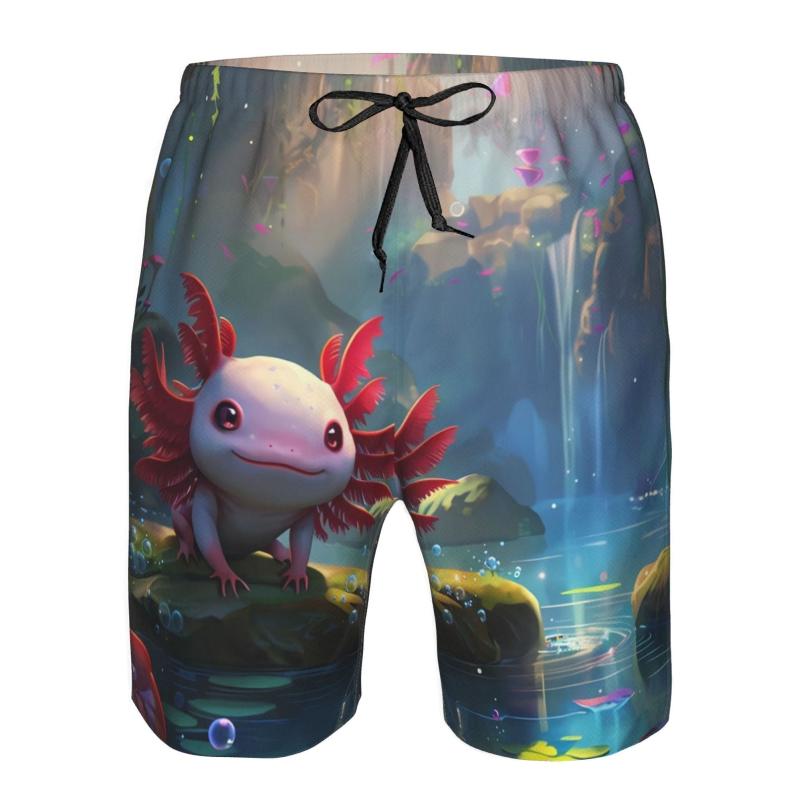 Vsdgher Pond Cute Axolotl Men's Beach Shorts, Surfing shorts, Swim trunks, Quick Dry Swim Trunks for Surfing Beach Fun -Small