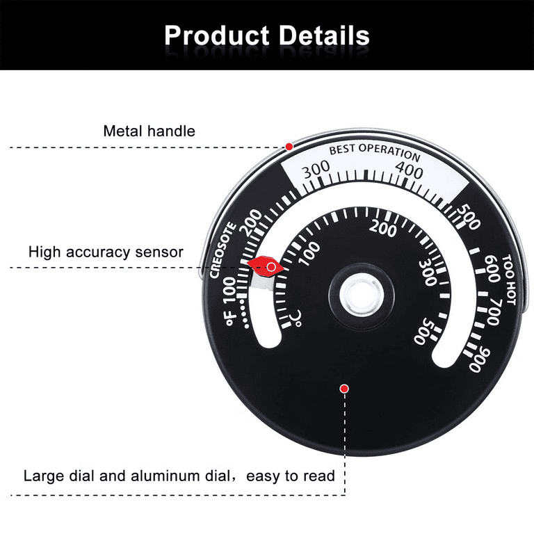 Magnetic Wood Stove Pipe Fire Heat Temperature Gauge Thermometer
