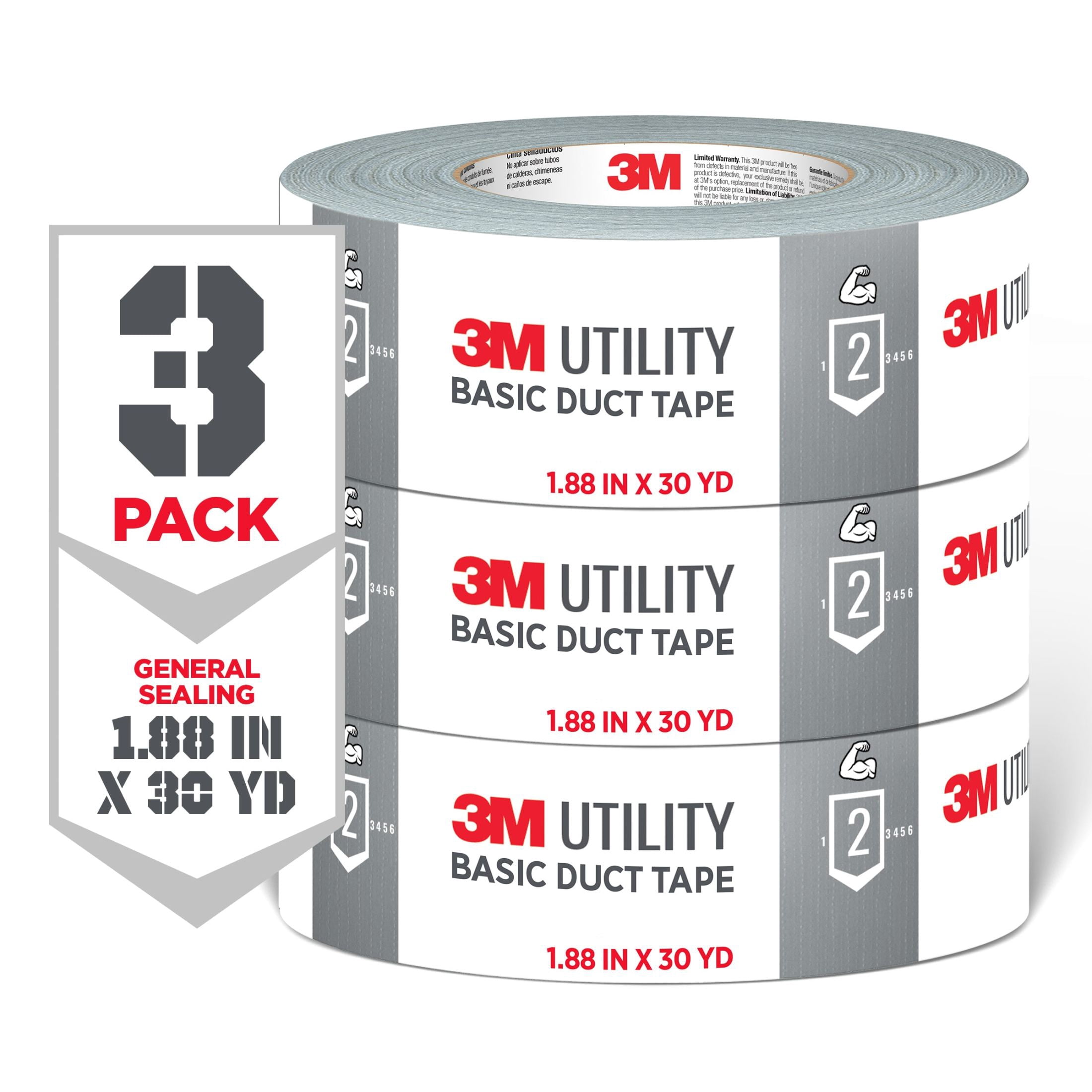 (4 pack) 3M Utility Duct Tape, Silver, Basic Use, 1.88 in. x 30 yd., 3 Pack