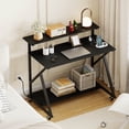 thumbnail image 2 of Costway Rolling Computer Desk with Charging Station Monitor Stand Storage Shelf for Writing Black, 2 of 10
