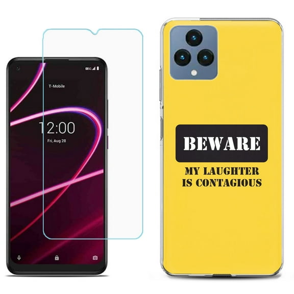 Slim-Fit Gel TPU Fashion Phone Case for T-Mobile Revvl 6 5G, with Tempered Glass Screen Protector, by OneToughShield ® - Laughter