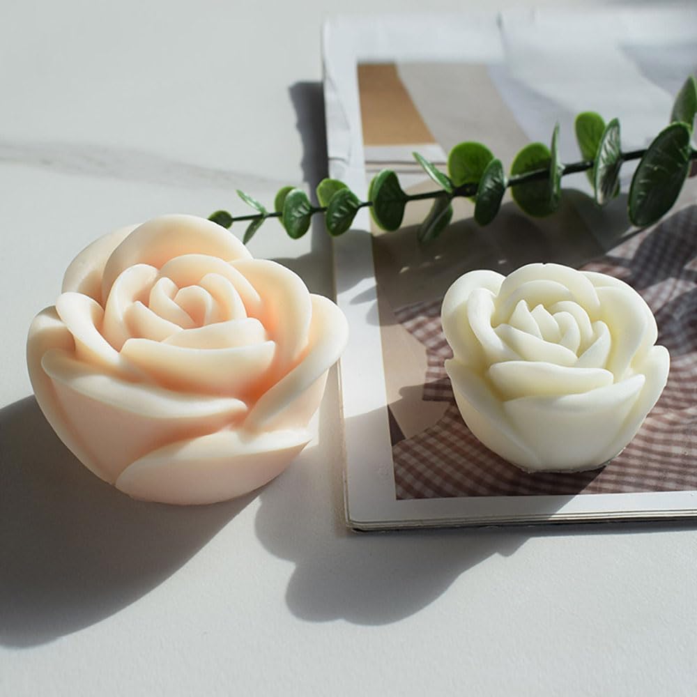 ABCISI 3pcs 3D Rose Flower Candle Mold, Silicone Flower Molds for Candle Making Supplies, Floral Epoxy Resin Molds for DIY Scented Candles Soap Cement Gypsum, 3 Sizes