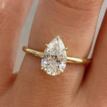 3Ct Pear Cut Moissanite (VVS1/D) 14k Yellow Gold Solitaire Ring for Women Gifts/Wedding/Engagement
