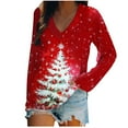 thumbnail image 2 of Craaazy Christmas Shirts for Women V Neck Long Sleeve Sweatshirt Christmas Print Pullover Tops Gifts, 2 of 5
