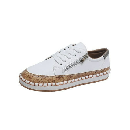 

Crocowalk Ladies Sneakers Zipper Walking Shoes Patchwork Flats Womens Skate Shoe Outdoor Breathable Floral White 8