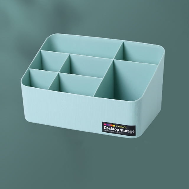 Meitianfacai Boîte de Rangement de Bureau Compartimentée en Plastique à Sept Compartiments Simplicité Boîte à Compartiments Multiples Cosmétiques Télécommande Organisateur de Papeterie (Bleu)
