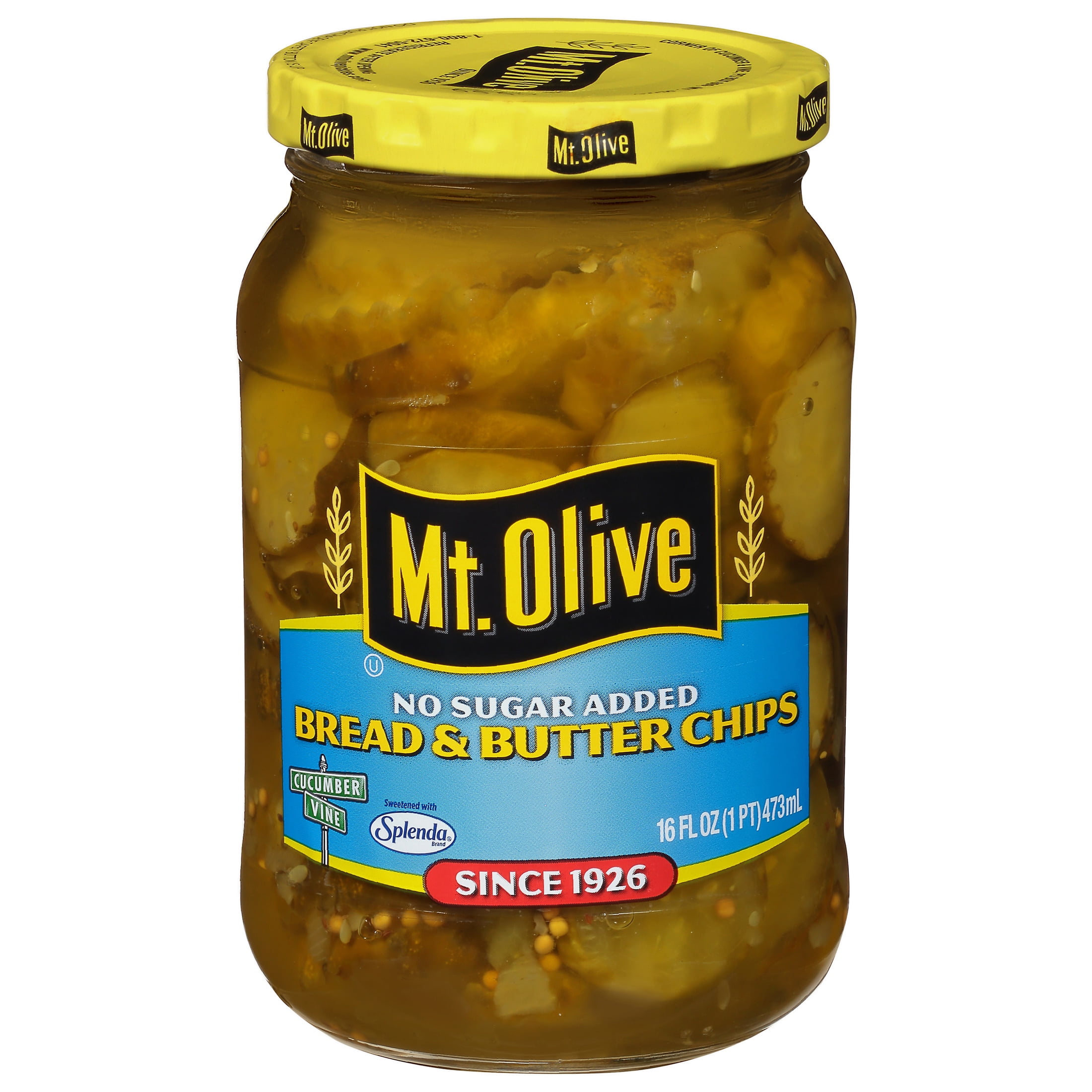 (2 pack) Mt. Olive No Sugar Added Bread & Butter Pickle Chips, 16 fl oz Jar