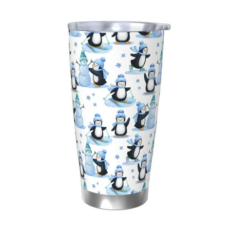 

Ocsxa Playful Penguins and Snowmen Pattern 20oz Travel Coffee Mug with Flip Lid Stainless Steel Insulated Insulated Coffee Mug Thermal Cup with Splash Proof Sliding Lid-Without Straw