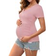 thumbnail image 4 of INSPIRAR CHIC Blusa de Maternidad para Mujeres con Pliegues, Cuello en V Cruzado, Manga Corta, T-Shirt en Rosa Medio y Verde Ejército, 4 of 6