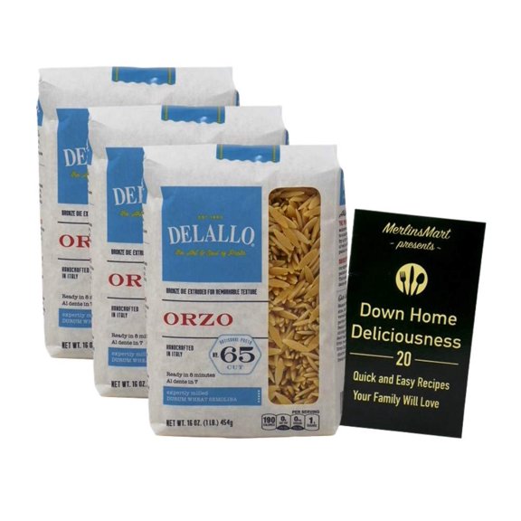 Italian Wheat Pasta | Orzo No. 65 (16 Ounces) | 3 Count Plus Recipe Booklet Bundle
