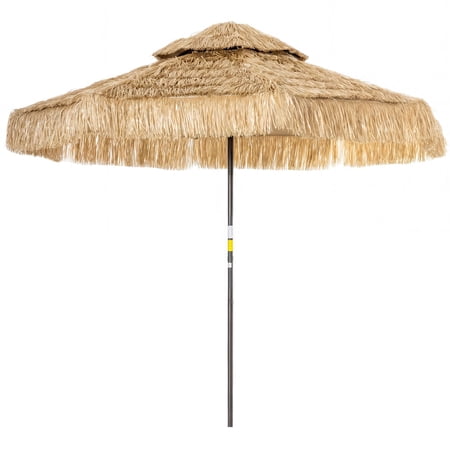 Dranite 8.5ft Hula Thatched Tiki Patio Umbrella – 2-Tier, 8 Ribs, UPF30+, Khaki