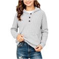 thumbnail image 4 of asjyhkr Girls Knitted Hoodies Long Sleeve Pullover Ribbed Soft Comfy Everyday Wear Teens 1/4 Button Fall Fashion Tops(12-13 Years,White), 4 of 7
