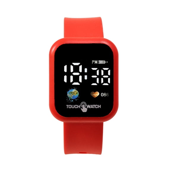 Fasijew Sporty Watch Square Dial Watch Earth Design Sport Watch Square Dial Touch Screen Big Number LED Digital Watch Silicone Wristband