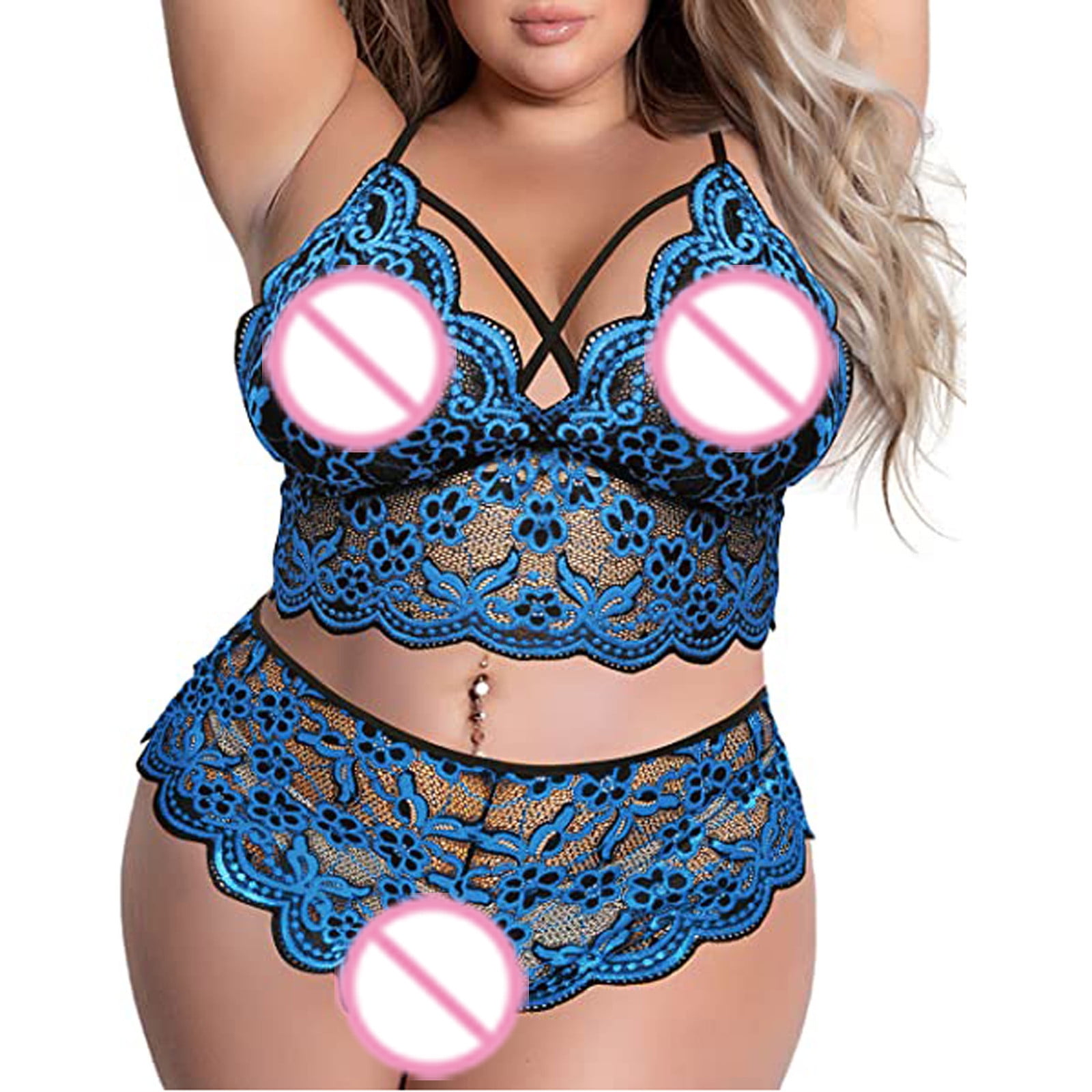 BDDVIQNN Bra And Panty Sets For Women Lingerie Plus Size Sexy Lingerie V Neck High Waist Floral Criss Cross Bra And Panty Piece Set No Underwire - Walmart.com