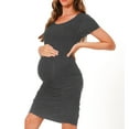 thumbnail image 3 of Bearsland Women Summer Short Sleeve Maternity Dress Side Ruched Mama Pregnancy Bodycon Dress,gray, 3 of 6