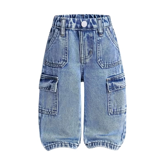 Mnyotv Toddler Boys Straight Leg Cargo Jeans Baggy Wide Leg Pants Spring Fall Clothes with Pockets Size 2-3 Years